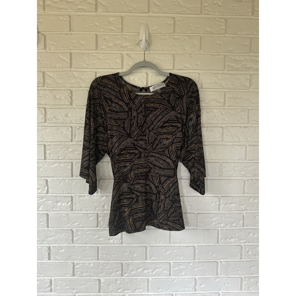 Kasper Womens Y2K/90s Blouse Top Waist Bow Black Marigold Size XL